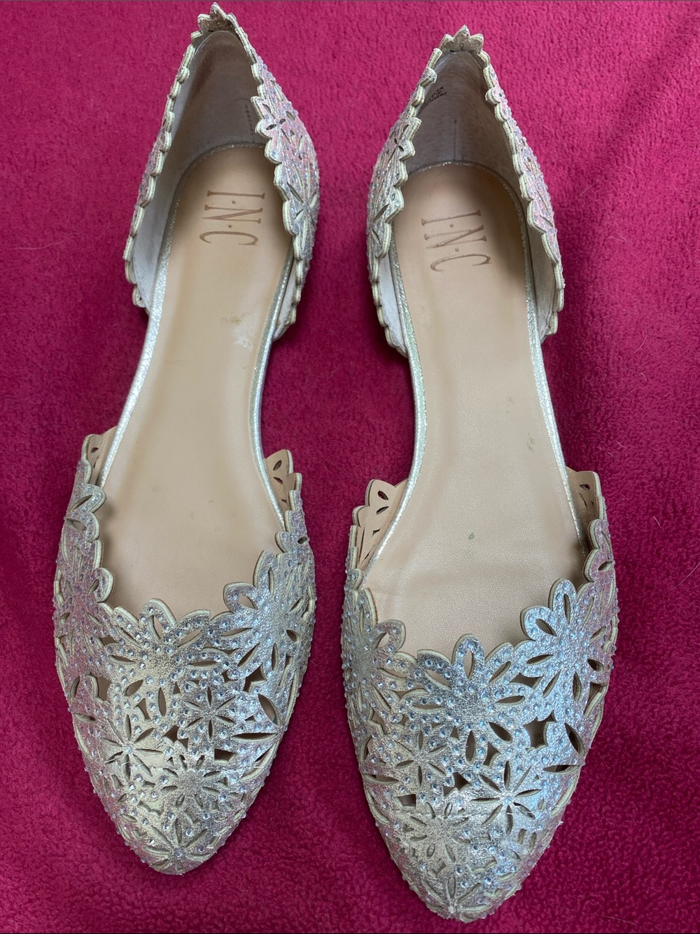 INC International Concepts Women's Glitter Floral Cutout D'Orsay Flats - Gold